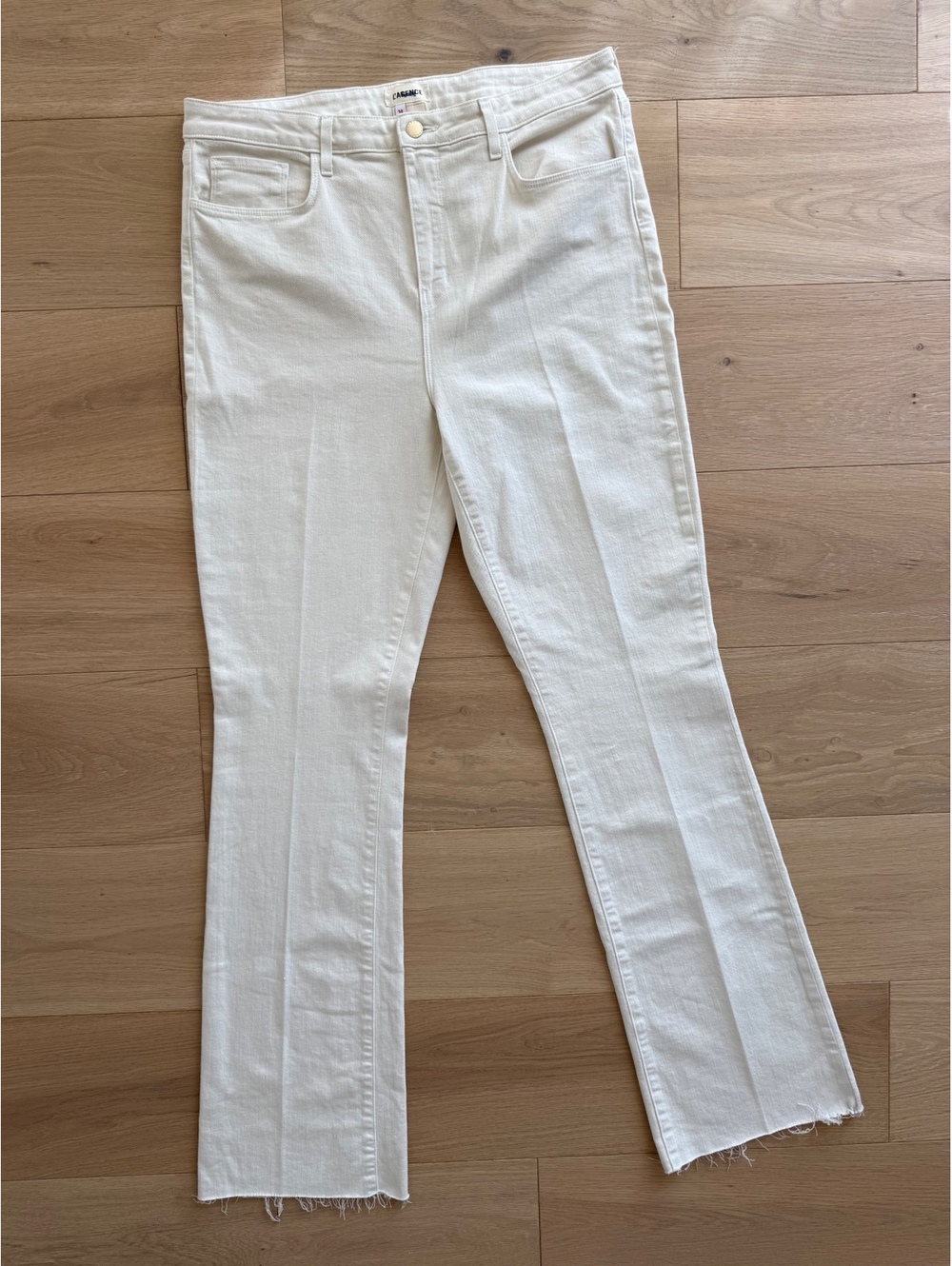 L’AGENCE Ruth Straight Leg Jeans Vintage White Raw Hem Size 34
